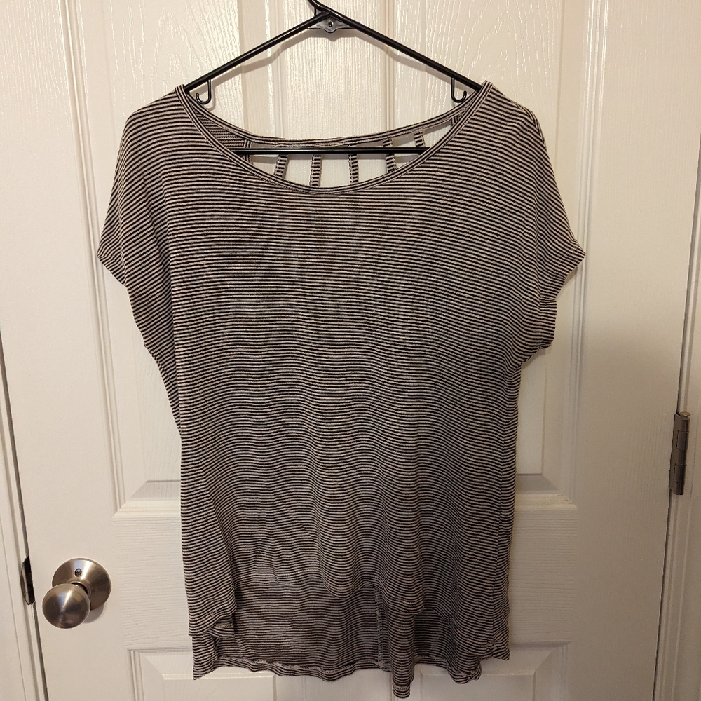 Black and white stripe blouse, cap sleeve